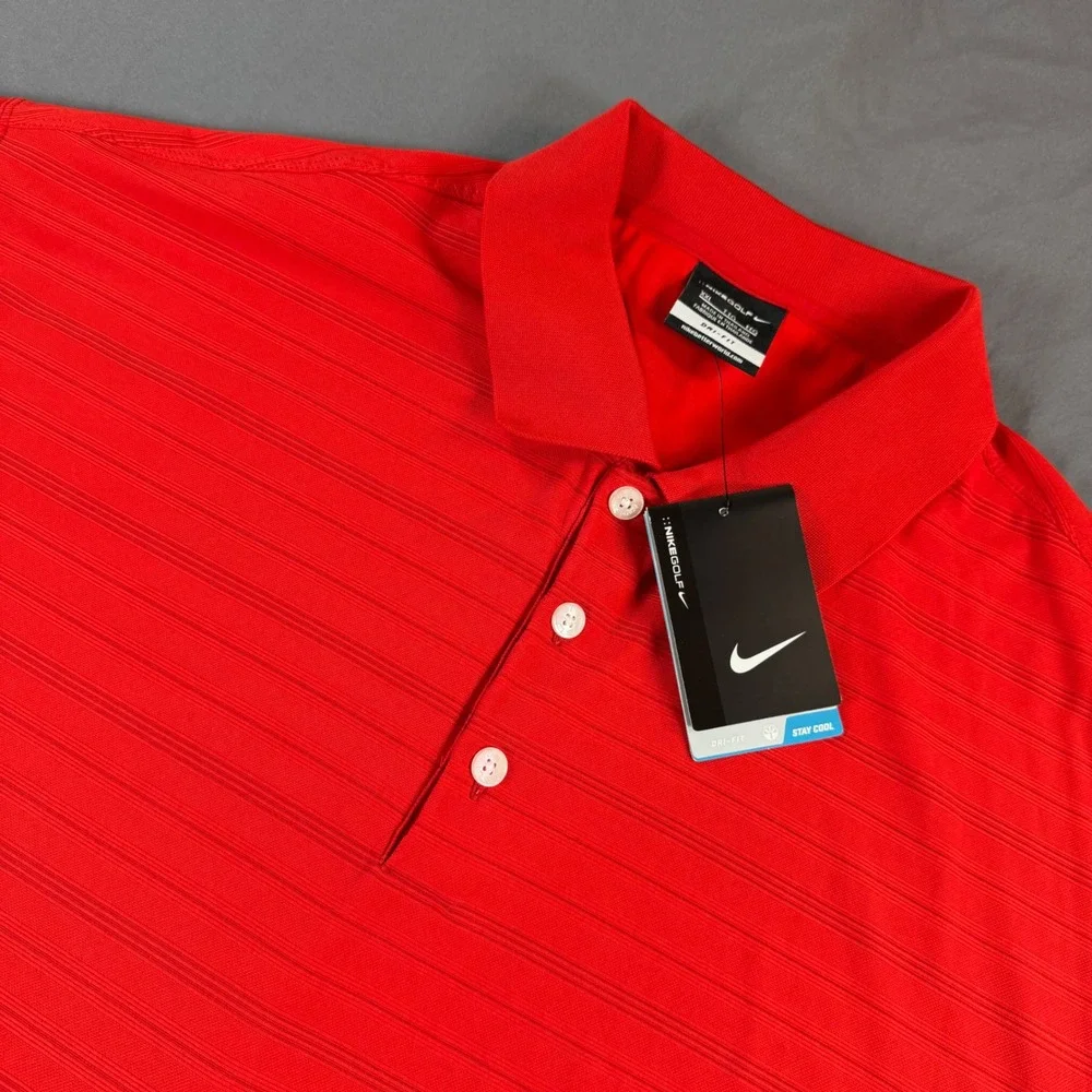 Nike Golf Mens XXL Dri-FIT Red Striped Short Sleeve Polo Shirt LOGO
